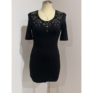 H&M Women’s Black Jeweled Neck Short Sleeve Open Back Mini Dress Size 6
